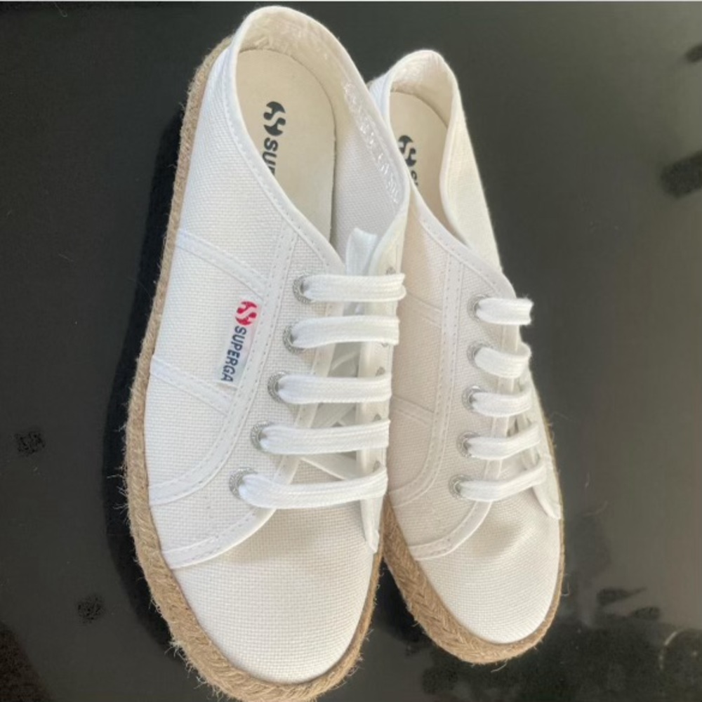 Superga White Sneakers with Textured Canvas and Rubber Sole